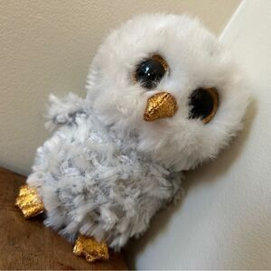 Ty Beanie Boo White Gray Gold 7" Owl Owlette Beanie Baby Stuffed Animal Plush
